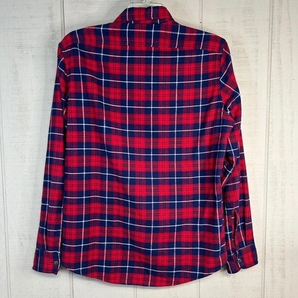 J Crew Mens Flannel Shirt Sz M Button Up Red Navy Plaid Heritage Classic Country